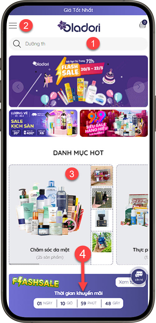 Trang chủ và các bước tìm sản phẩm